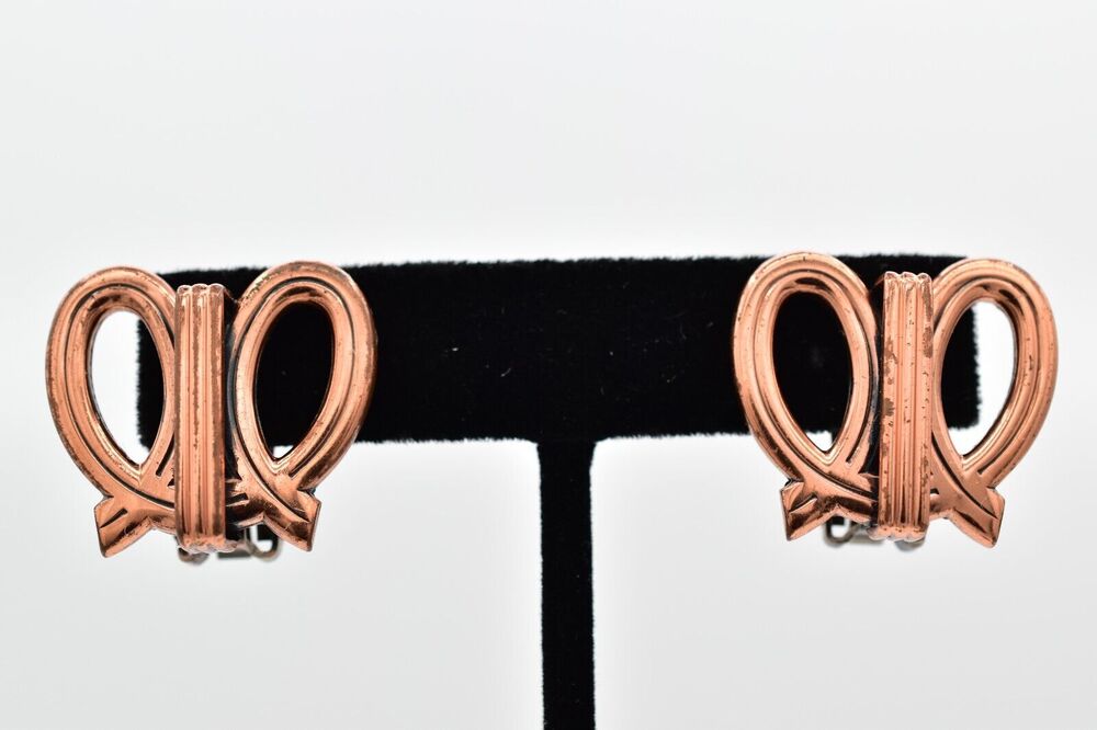 Renoir Vintage Clip Earrings Knot Copper Retro Chunky Signed 1940s BinBF